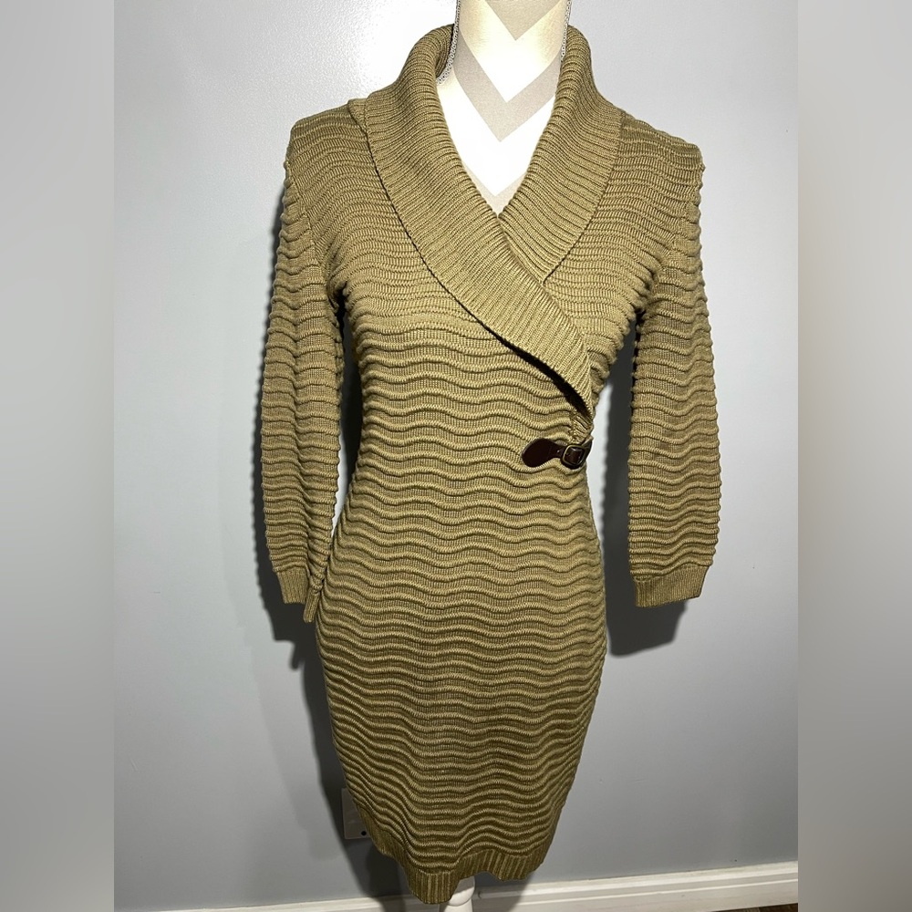 Tan Ribbed Knit Sweater Dress